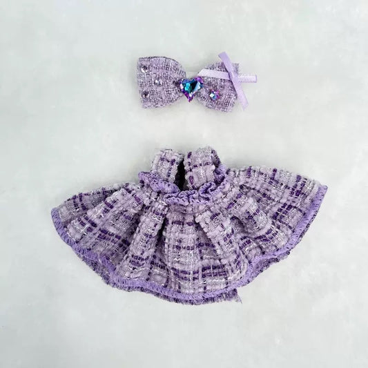 Labubu Doll Skirt Outfit with Bow and Hair Accessories - Yellow, Purple, Blue