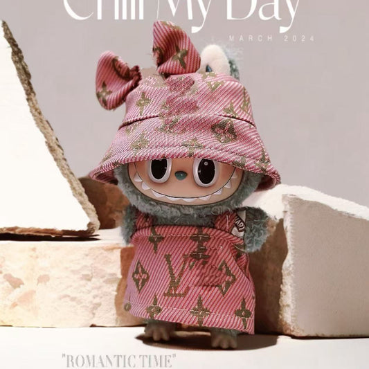 Labubu Doll Outfit - Pink, Black, Brown, Green V Skirt with Bow & Hat