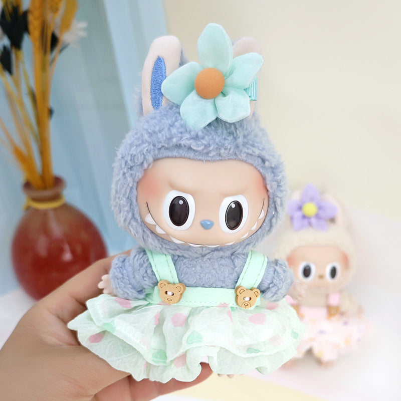 Suspender pants suit suitable for cloth cloth clothes to replace 15cm blind box series labubu vinyl baby clothes.