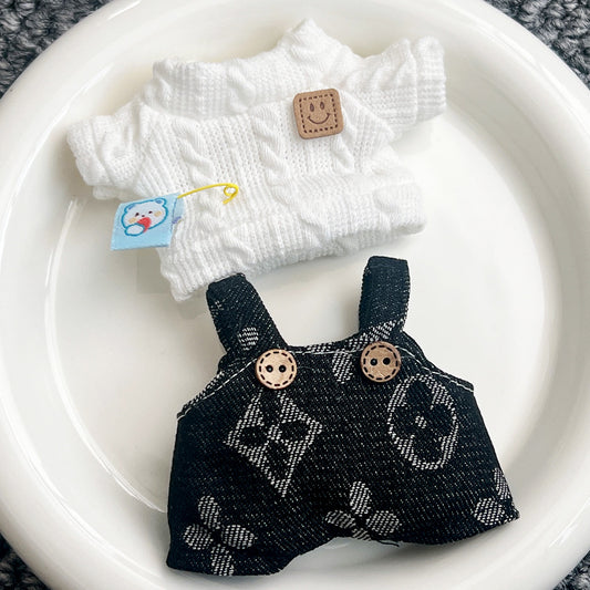 Labubu doll 17cm first and second generation labubu trendy suspenders hat suit sitting party wearable accessories