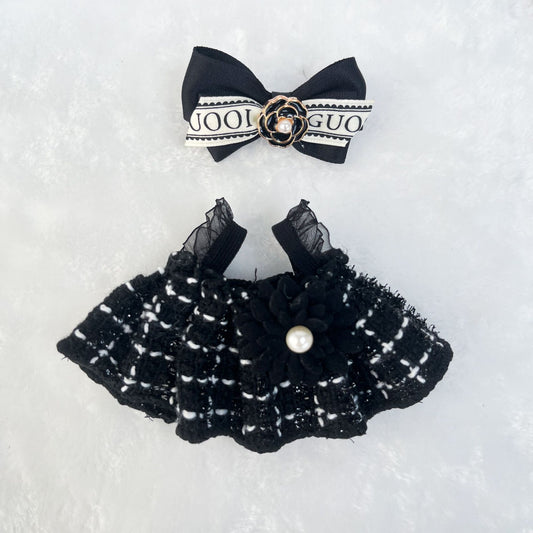 Labubu Doll Clothes - Black Straw Hat & Bow Suit for 1st & 2nd Gen Dolls
