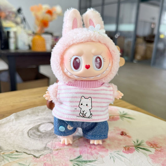 Clothes Only] Labubu Clothes First, Second and Third Generation Blind Box Labubu Replacement Cartoon Stripesd t Jeans Suit