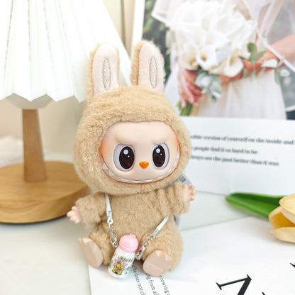 Labubu Doll Summer Outfit with Straw Hat & Accessories for 15cm Vinyl Doll