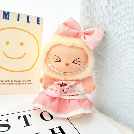 Labubu Doll Pink Pig Skirt Outfit for 17cm Vinyl Dolls