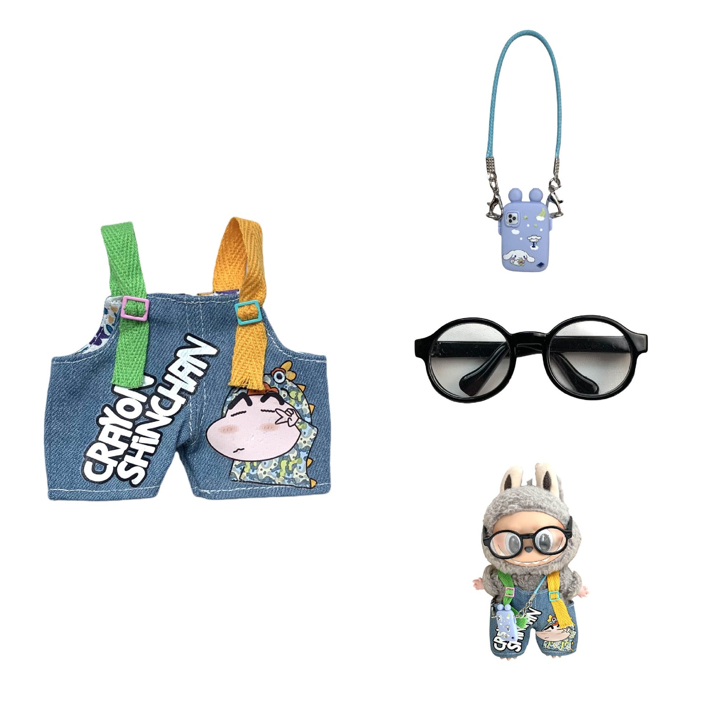 Labubu Doll Crayon Shin-chan Overalls Outfit with Accessories for 17cm Doll