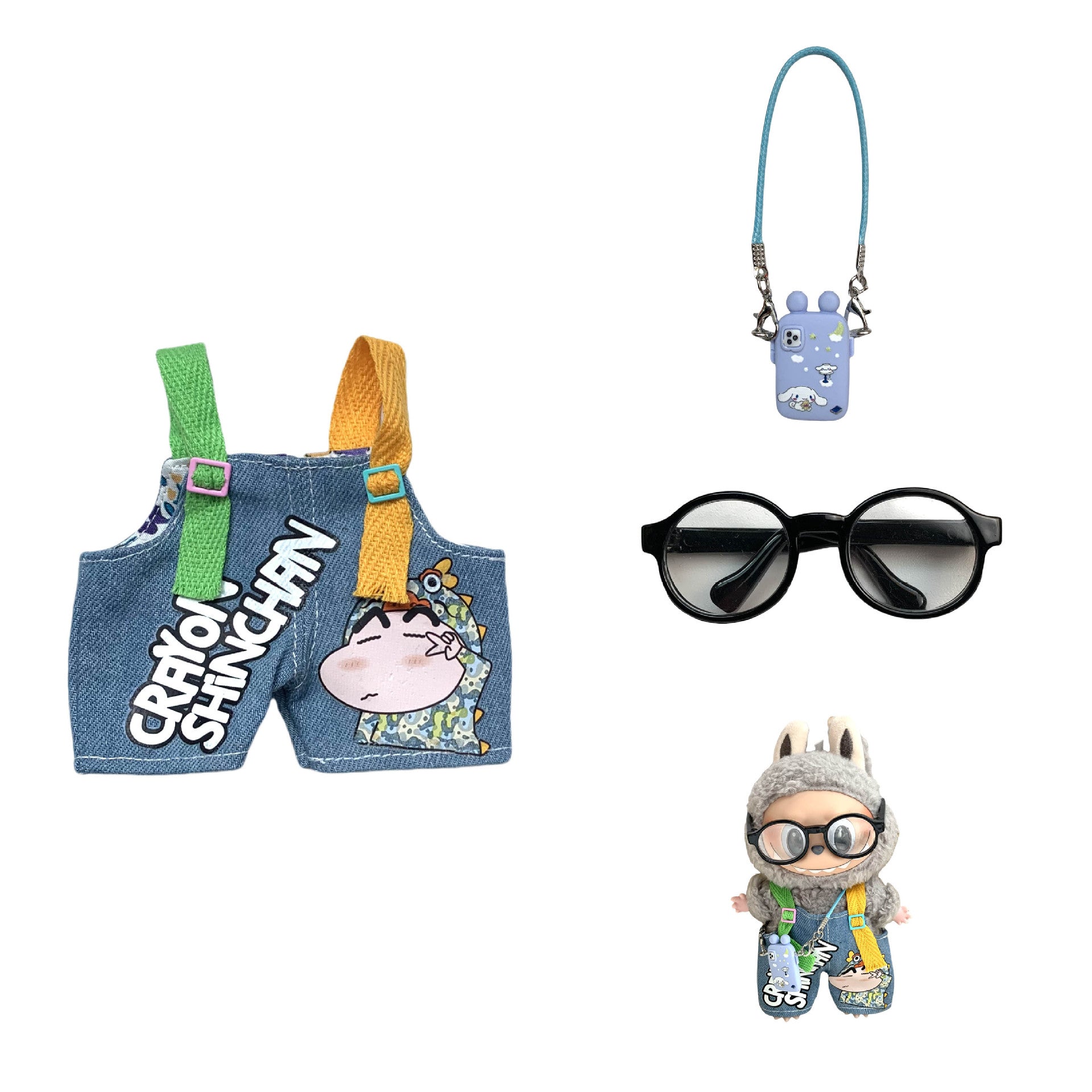 Labubu Doll Crayon Shin-chan Overalls Outfit with Accessories for 17cm Doll
