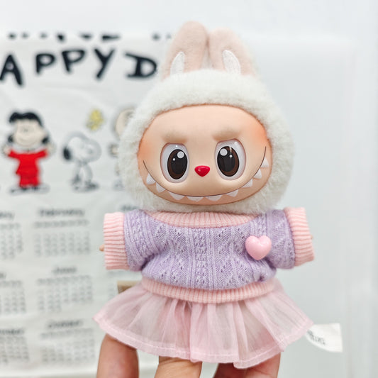 Labubu Doll Spring Outfit Set with Straw Hat & Accessories for 17cm Vinyl Doll
