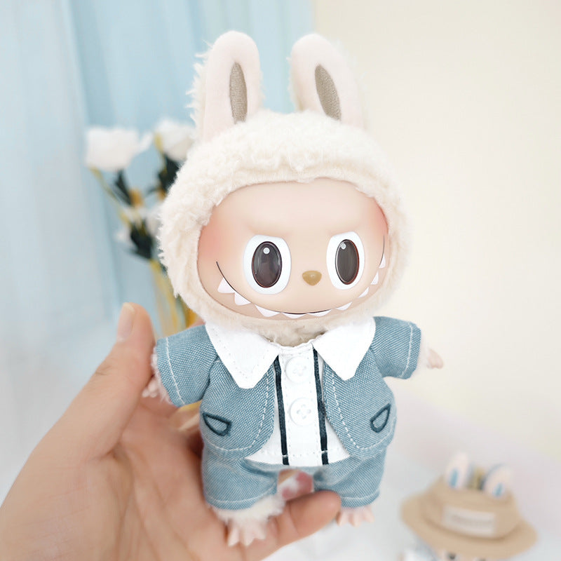 Suspender pants suit suitable for cloth cloth clothes to replace 15cm blind box series labubu vinyl baby clothes.