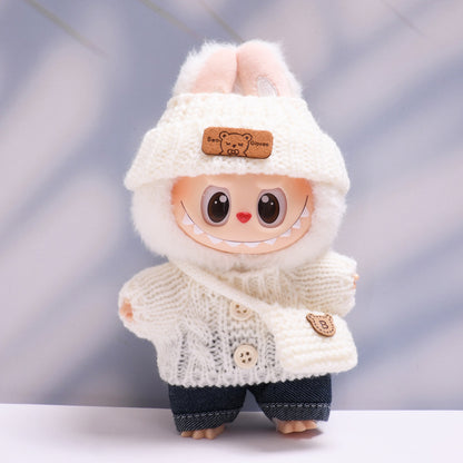 Labubu Doll Button Sweater & Hat Outfit Set for 1st & 2nd Gen Pendants