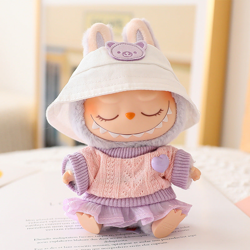 The second generation of Labubu cloth vinyl face blind box pendant sit party doll sweater gauze skirt hat shoes