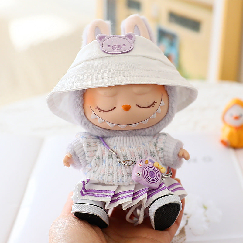 The second generation of Labubu blind box pendant clothes sit party pull cloth doll clothes for JK pleated skirt suit