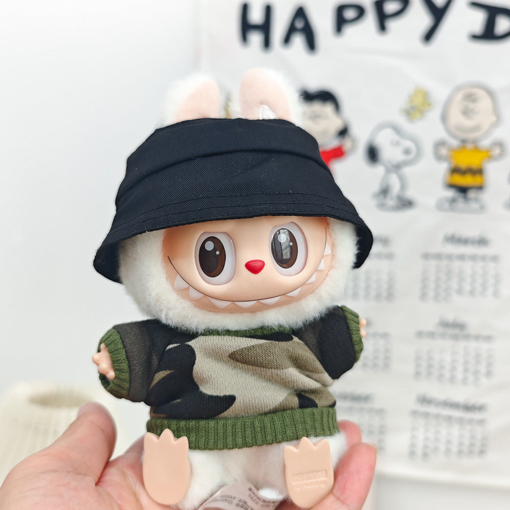 Labubu 17cm Doll Camouflage Outfit with Fisherman Hat & Accessories