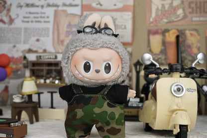 Labubu Doll Camouflage Overalls & Black T-Shirt Outfit for 17cm Doll