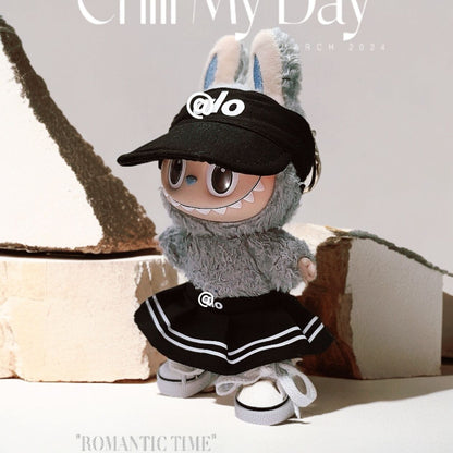 Labubu Doll Outfit Set for 17cm Vinyl Doll - Hat, Sweatshirt, Shorts & Shoes