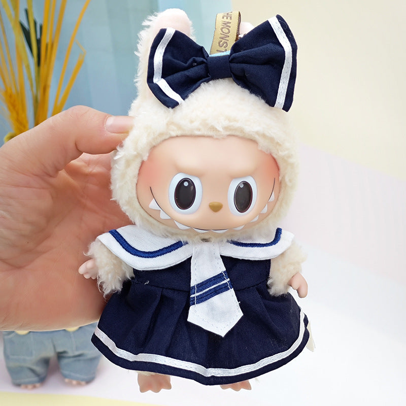 Suspender pants suit suitable for cloth cloth clothes to replace 15cm blind box series labubu vinyl baby clothes.