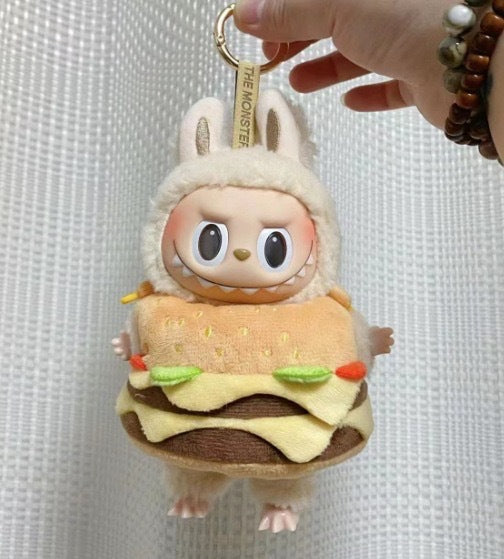 Only clothes] 17CM Rab cloth headgear key chain LABUBU outside with French fries potato chips bread baby hat