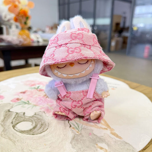 Clothes Only] Sitting Party Rab Doll with 17CM Pendant LABUBU Leather Strap Hat suit