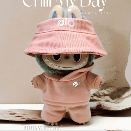 Labubu Doll Pink Outfit Set - Hat, Sweatshirt & Shorts