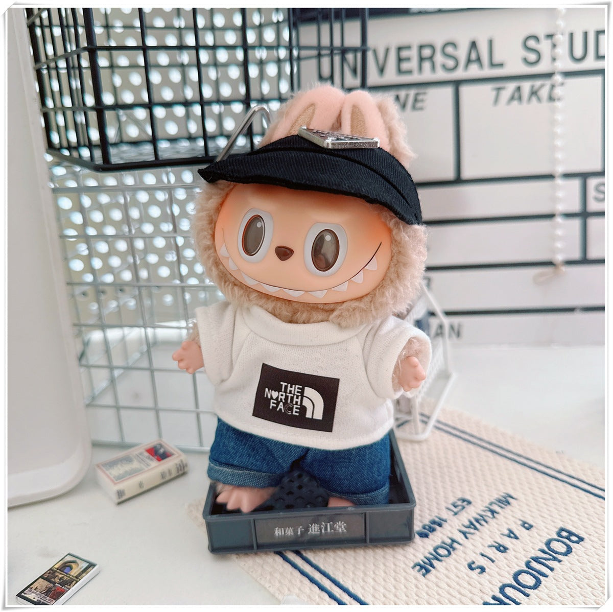 Labubu Doll Sportswear Outfit - T-Shirt, Denim Shorts & Accessories
