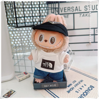 Labubu Doll Sportswear Outfit - T-Shirt, Denim Shorts & Accessories