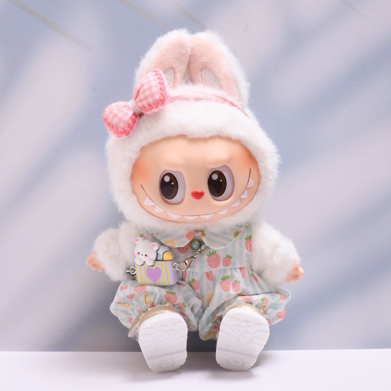 Only baby clothes] one, two and three generations of pendants labubu clothes strawberry jumpsuit suit labubu baby clothes