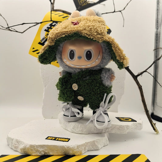 Labubu Doll Red Lei Feng Hat Outfit with Canvas Shoes