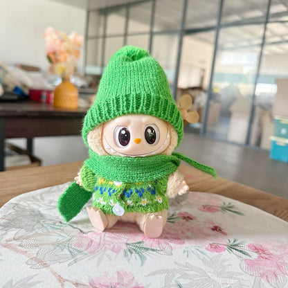 Only clothes] the first and second generation of rabu cloth doll clothes pendant LABUBU green button clip flower sweater hat clothing
