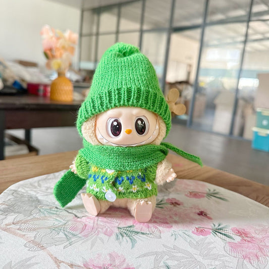 Only clothes] the first and second generation of rabu cloth doll clothes pendant LABUBU green button clip flower sweater hat clothing