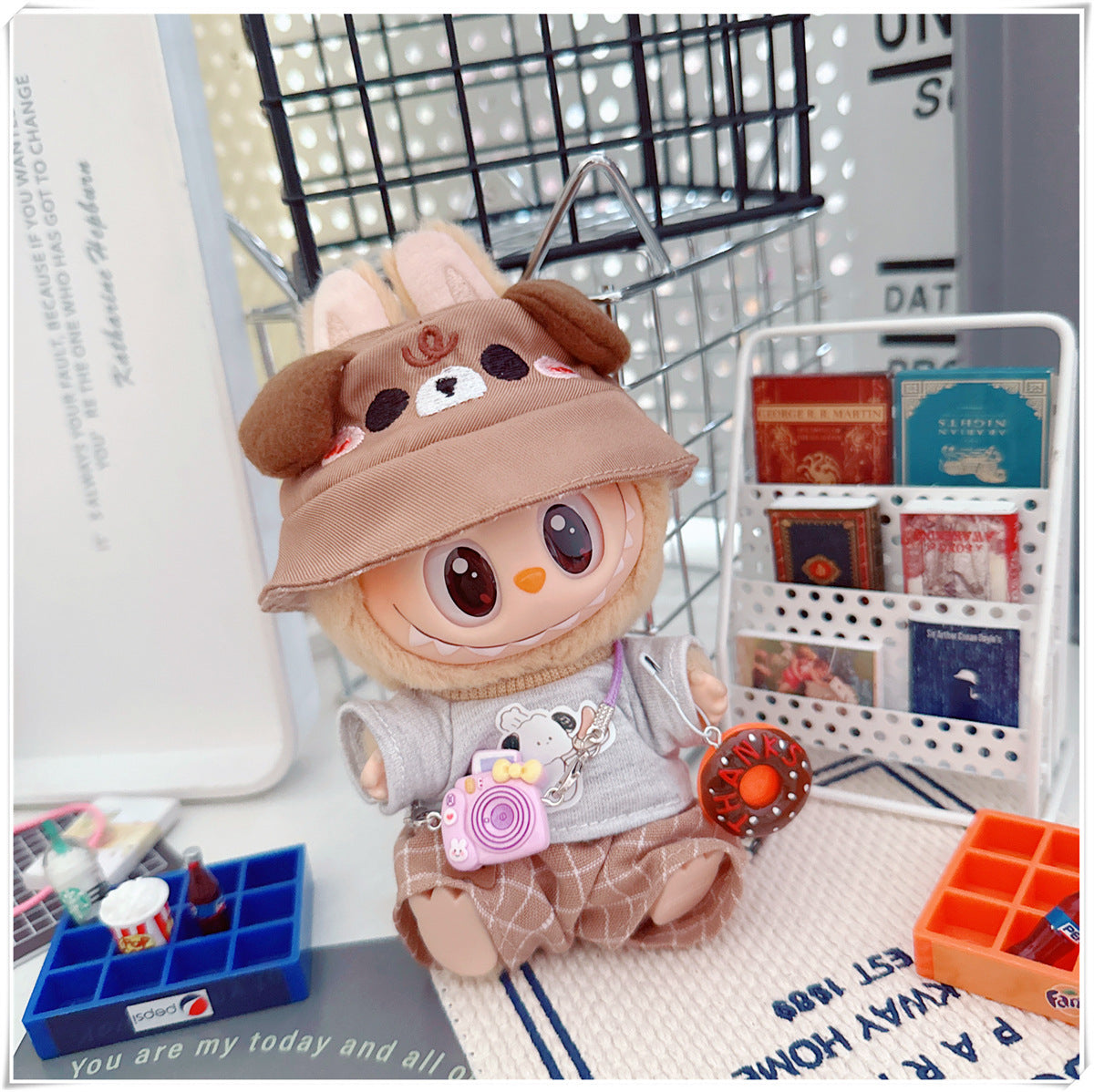 Labubu Doll Outfit - Plaid Suit, Hat & Accessories for 10cm & 17cm Dolls