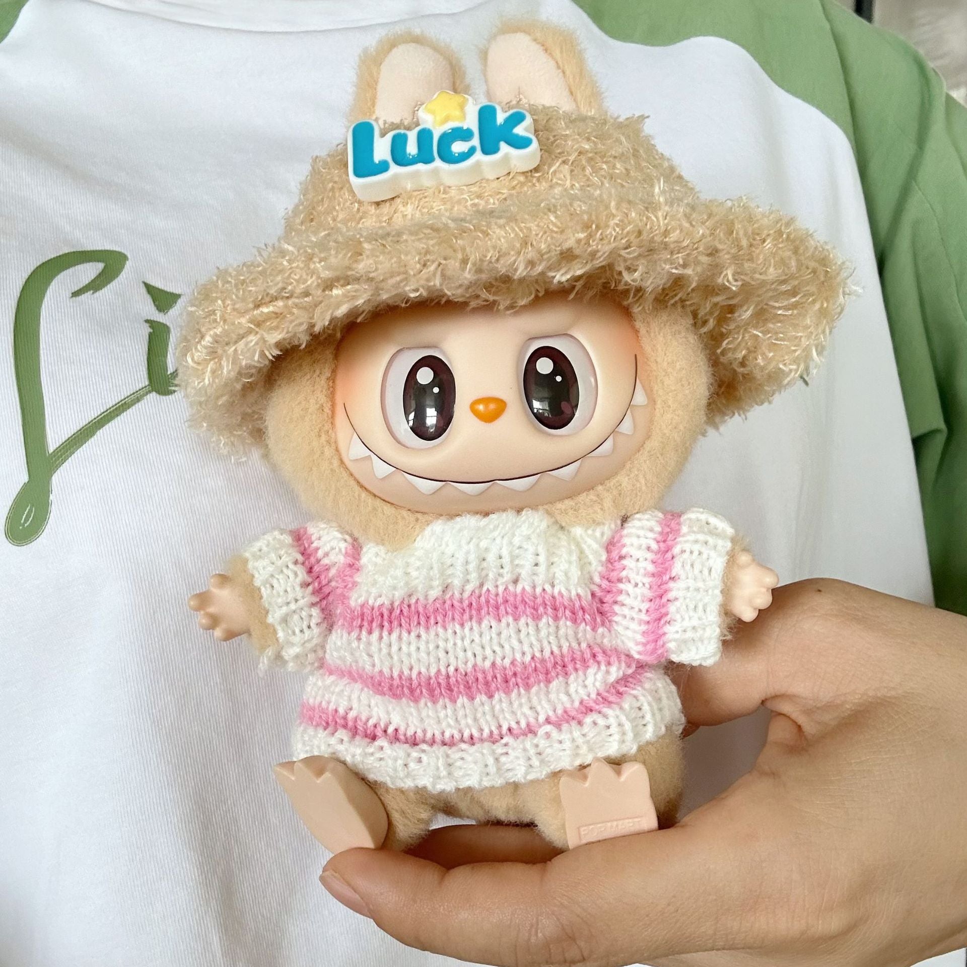Only clothes] second generation labubu doll clothes Labubu sit party doll clothes brushed hat striped sweater