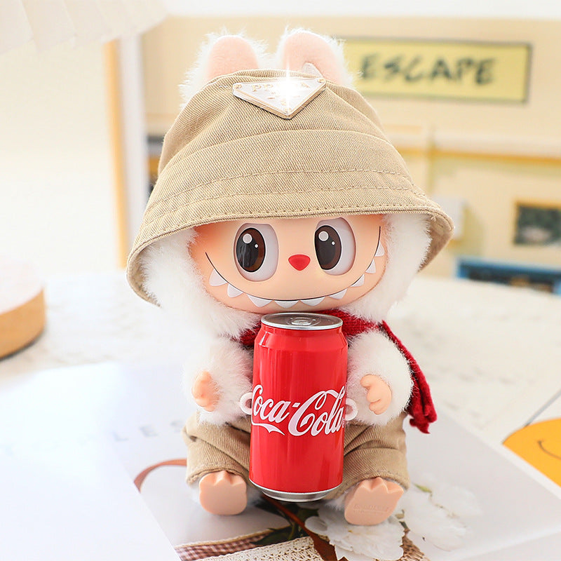17cm Labubu Fisherman Hat Macaron Vinyl Face Labubu Doll Doll Triangle suit Glasses