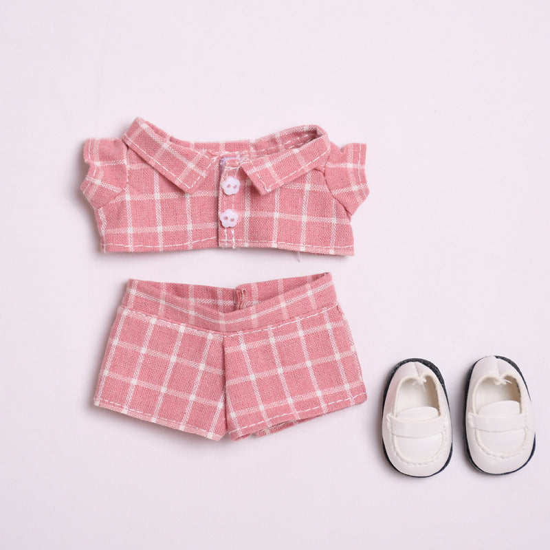 Clothes Only] Generation II Blind Box Pendant Rab Clothes Powder Plaid Suit Dress Labubu Doll Clothes