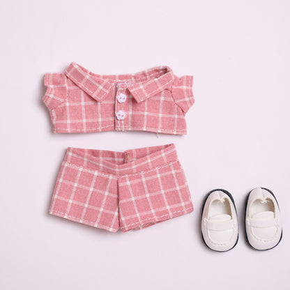 Clothes Only] Generation II Blind Box Pendant Rab Clothes Powder Plaid Suit Dress Labubu Doll Clothes