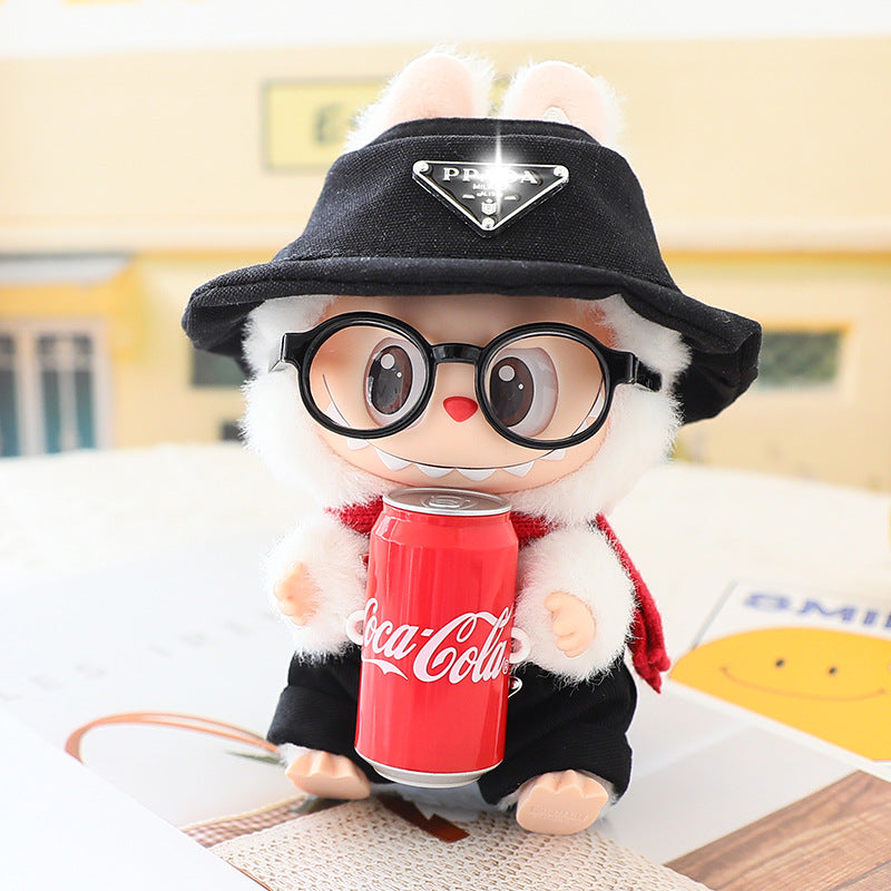 17cm Labubu Fisherman Hat Macaron Vinyl Face Labubu Doll Doll Triangle suit Glasses