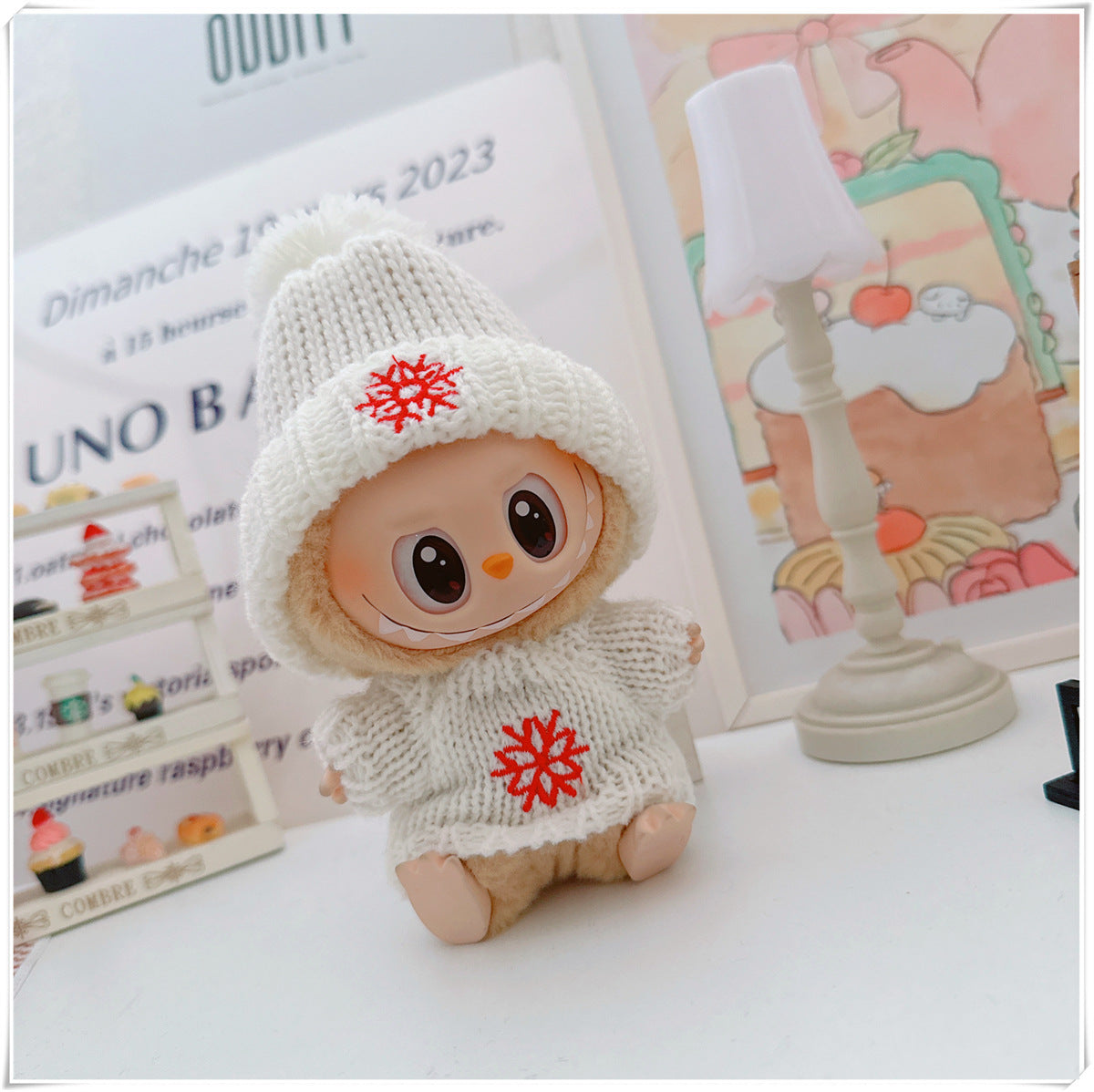 Labubu Doll Christmas Outfit - Snowflake & Gingerbread Man Sweater with Knitted Hat