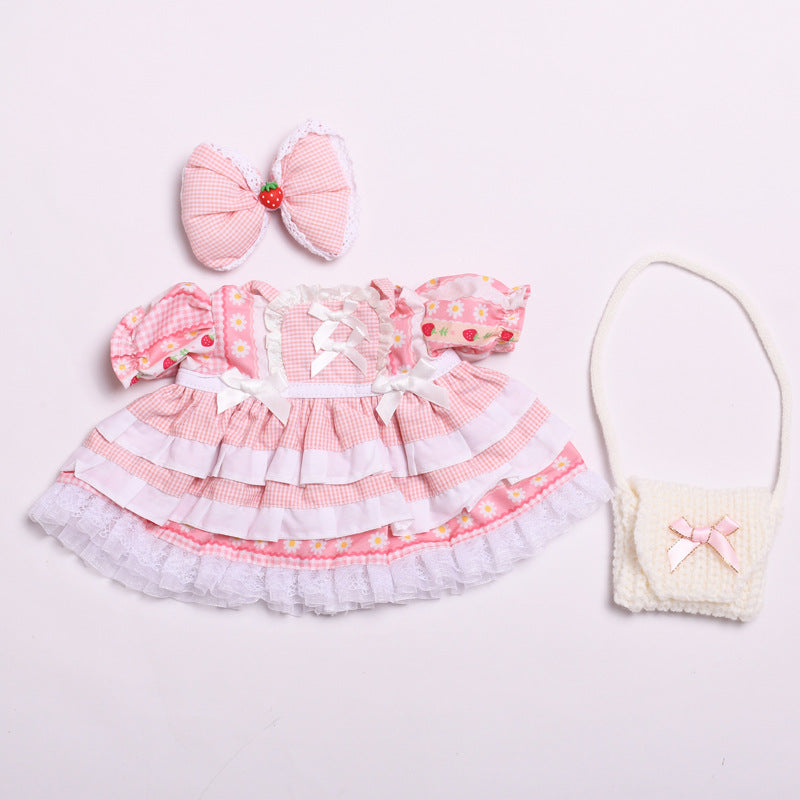 Labubu Doll Clothes - Spring Outing Skirt & Bow Satchel for 38cm Pull Cloth Doll