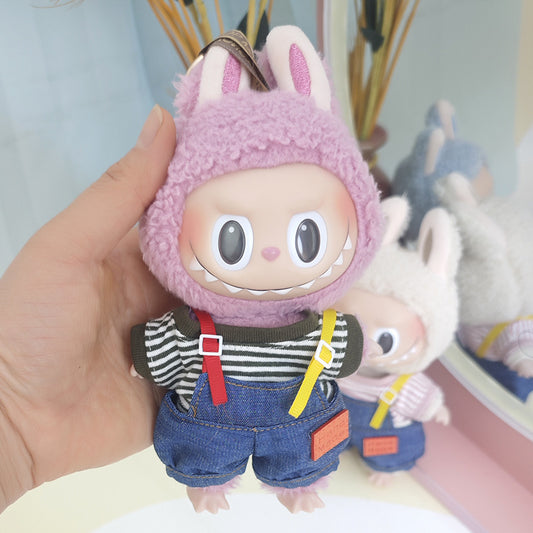 Labubu doll clothes for 17cm plush vinyl Labubu pendant clothes candy suspenders suit change