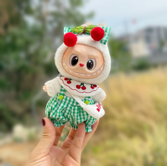 Only clothes] the first and second generation of blind box Rab cloth doll clothes green cherry satchel suit LABUBU for new