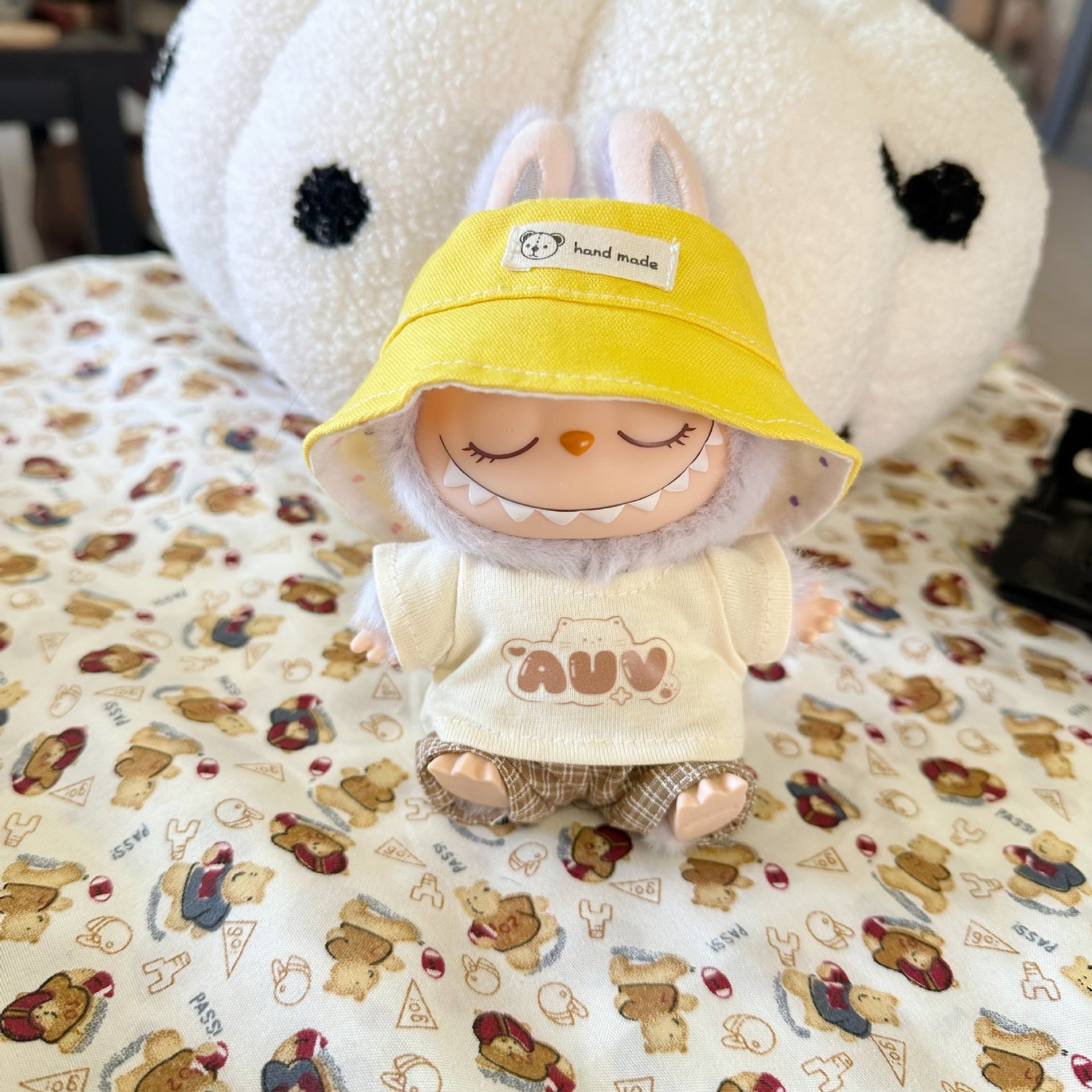 Vinyl Macaron Labu Cloth Clothes Two-generation LABUBU for Casual Plaid Two-piece Spring New Cute
