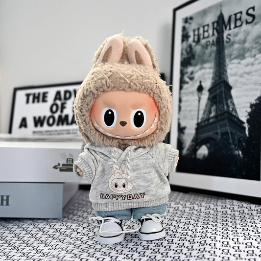 Labubu 17cm Doll Clothes Set - Trendy Sweatshirt & Denim Outfit
