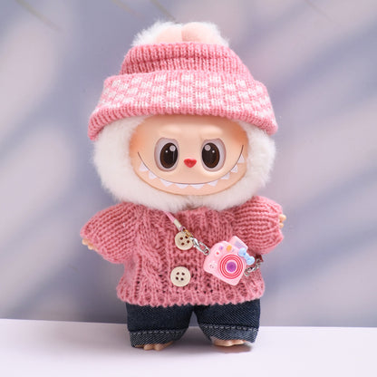 Labubu Doll Button Sweater & Hat Outfit Set for 1st & 2nd Gen Pendants
