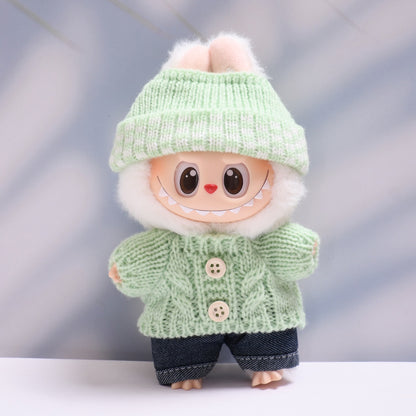 Labubu Doll Button Sweater & Hat Outfit Set for 1st & 2nd Gen Pendants