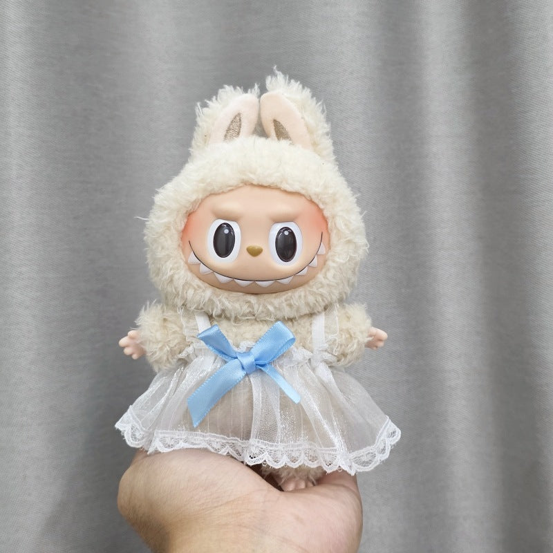 First, Second, and Third Generation Labubu Sitting Party Doll Clothes Cola Labubu Vinyl Clothes Fisherman Hat Overalls Set