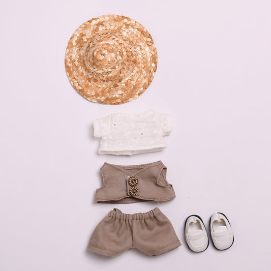 Labubu Doll Gentleman Suit Outfit with Straw Hat - 17cm Vinyl Pendant Clothes