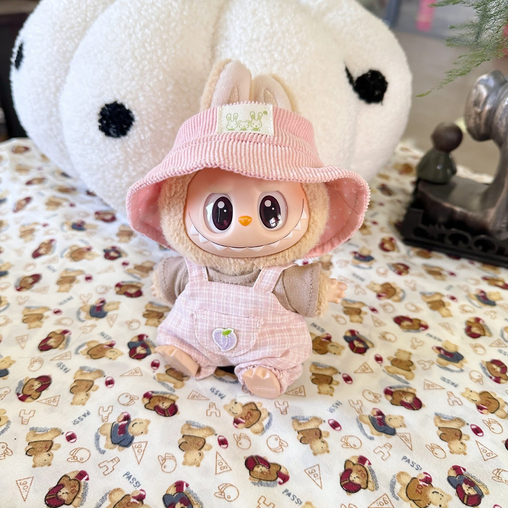 Vinyl Macaron Labu Cloth Clothes Two-generation LABUBU for Casual Plaid Two-piece Spring New Cute