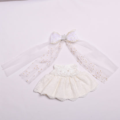 Only doll clothes] 38cm cloth clothes white crown wedding dress set large LABUBU wedding doll dress