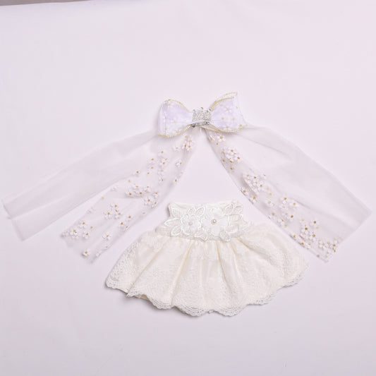 Only doll clothes] 38cm cloth clothes white crown wedding dress set large LABUBU wedding doll dress