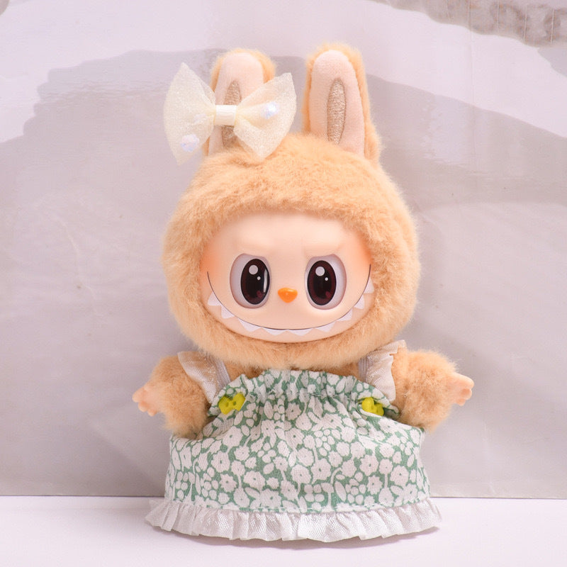 Only clothes] second generation blind box Labubu clothes key chain pull cloth sit party doll yellow love skirt