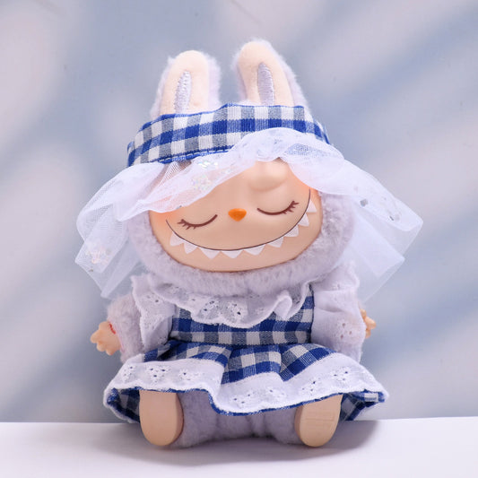 Only baby clothes] one, two and three generations of pendants labubu clothes blue lattice skirt hair band suit cloth cloth for baby clothes