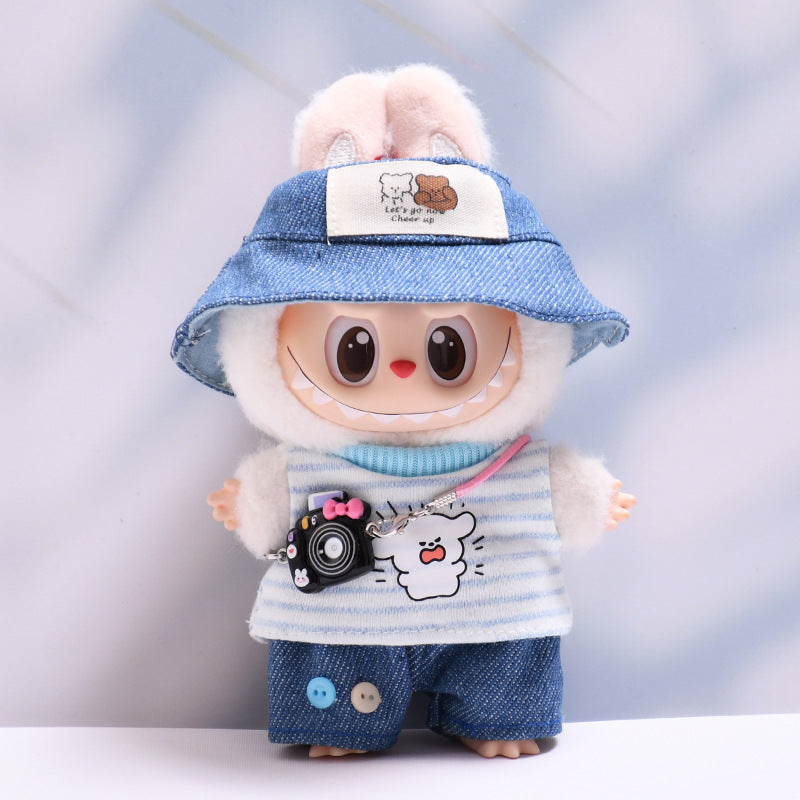 Only baby clothes] one, two and three generations of pendant labubu clothes grid striped small animal suit labubu baby clothes